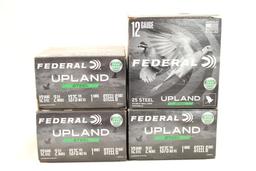 Four boxes of Federal 12 ga Upland steel #6 shot. Count 100.