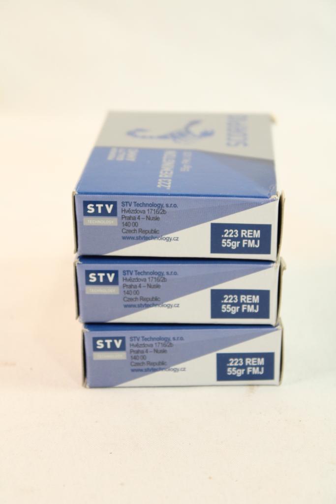 Three boxes of Scorpio 223 Rem 55 gr FMJ. Count 60.