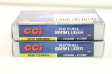 Two boxes of CCI 9mm shotshells #12 shot. Count 20.