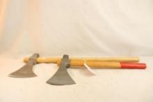 Two axes with wooden handles