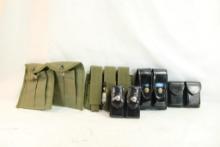 Six mag pouches, 3 leather and 3 nylon