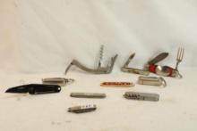Ten small pocket knives and multi-tools