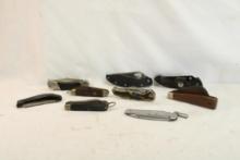 Ten folding pocket knives