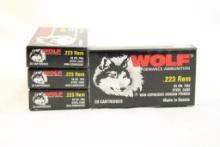 Four boxes of Wolf 223 Rem 55 gr FMJ. Count 80