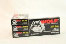 Four boxes of Wolf 223 Rem 55 gr FMJ. Count 80