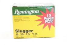One box of Remington value pack of 20 ga rifled slugs. Count 15.