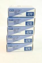 Five boxes of Scorpio 223 Rem 55 gr FMJ. Count 100.