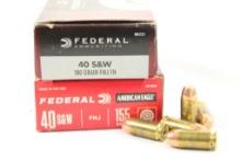 Two boxes of Federal 40 S&W. One 155 gr FMJ, and one 180 gr FMJ FN. Count 100.