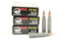 Three boxes of Wolf 223 Rem 55 gr FMJ. Count 60.