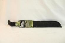One 18" serrated machete with nylon sheath. In package.
