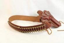 One leather ammo belt with holster and 25 rounds of Federal .357 mag ammo
