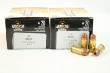 Two boxes of Armscor 9mm 124 gr JHP. Count 40.