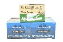 Three boxes of 20 ga shotshells. One Remington #6 shot and two Federal #71/2 shot. Count 75.