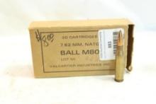 One box of Valcartier 7.62 Nato/.308 ammo, 20 count total