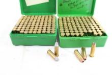 Two plastic ammo boxes of 38 special reloads, 200 count total