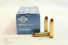 Box of PPU Rifle Line 30 Carbine FMJ 110 gr, 50 count total