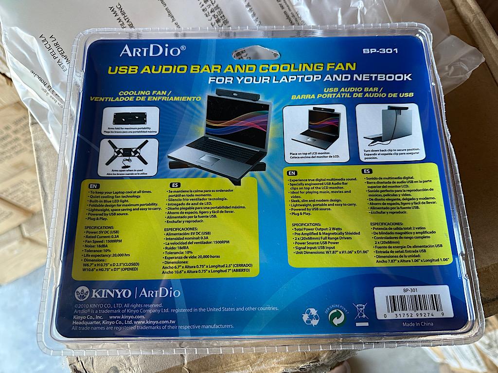 45 BOXES OF ARTDIO USB AUDIO BAR AND COOLING FANS