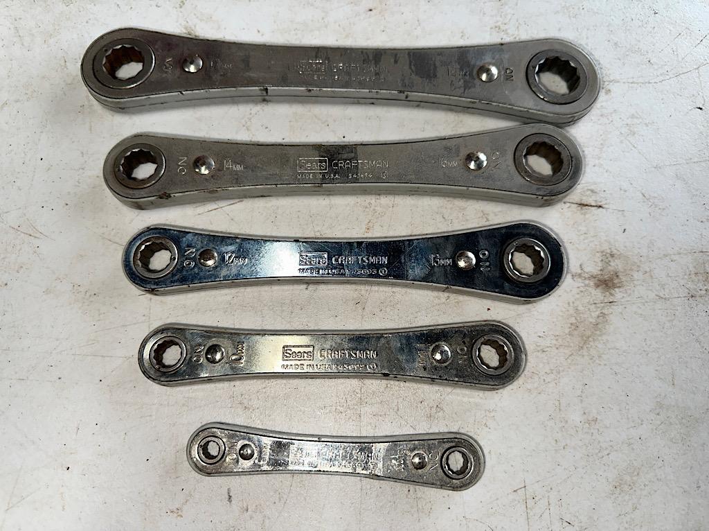 SET OF 5 SEARS CRAFTSMAN RATCHETING WRENCHES