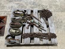 PALLET OF RATCHET STRAPS, CHAINS, AND BINDERS