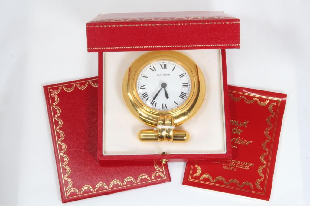 Cartier Colisee 24k Gold Plated Stainless Steel Travel Desk Clock