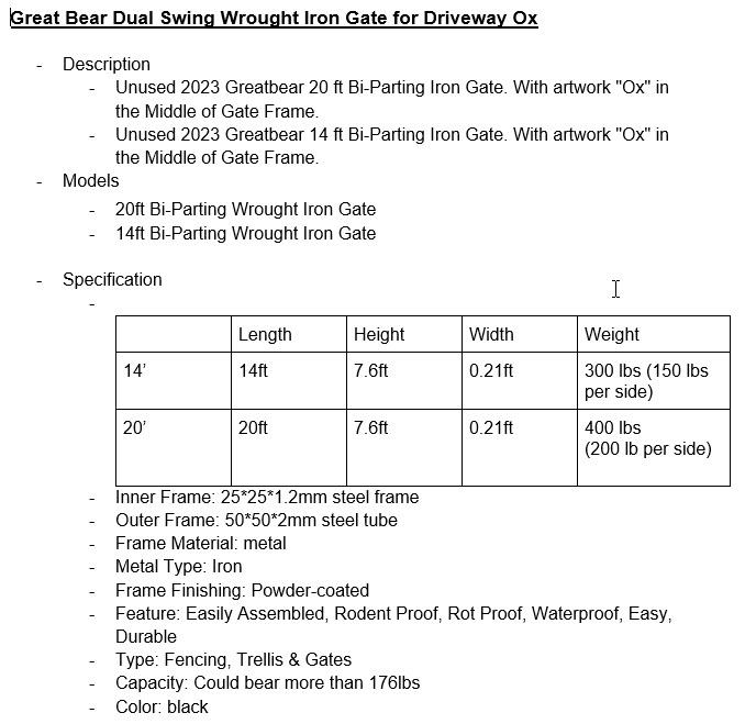 Greatbear 14' Bi-Parting Gate