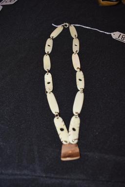 Eskimo Carved Marine Ivory necklace 10.5 in each side, 21 inch total plus pendant