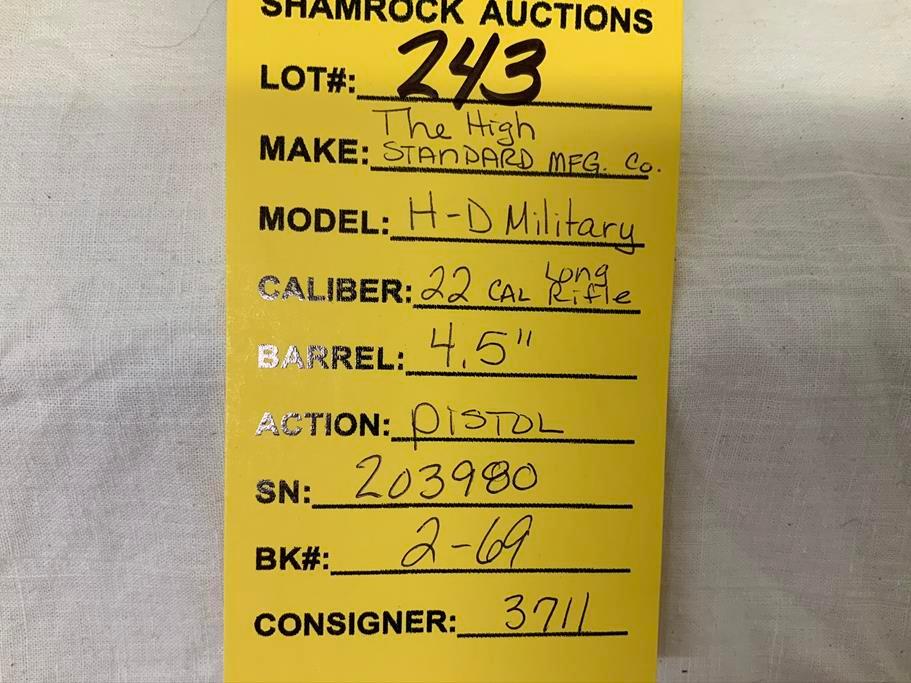 High Standard Mfg, H-D Military, 22 cal LR, sn: 203980,