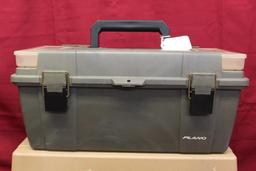 2 previously used boxes, both plastic, 1 tool box and