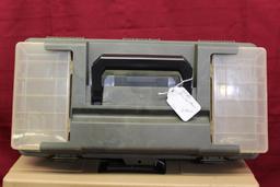 2 previously used boxes, both plastic, 1 tool box and