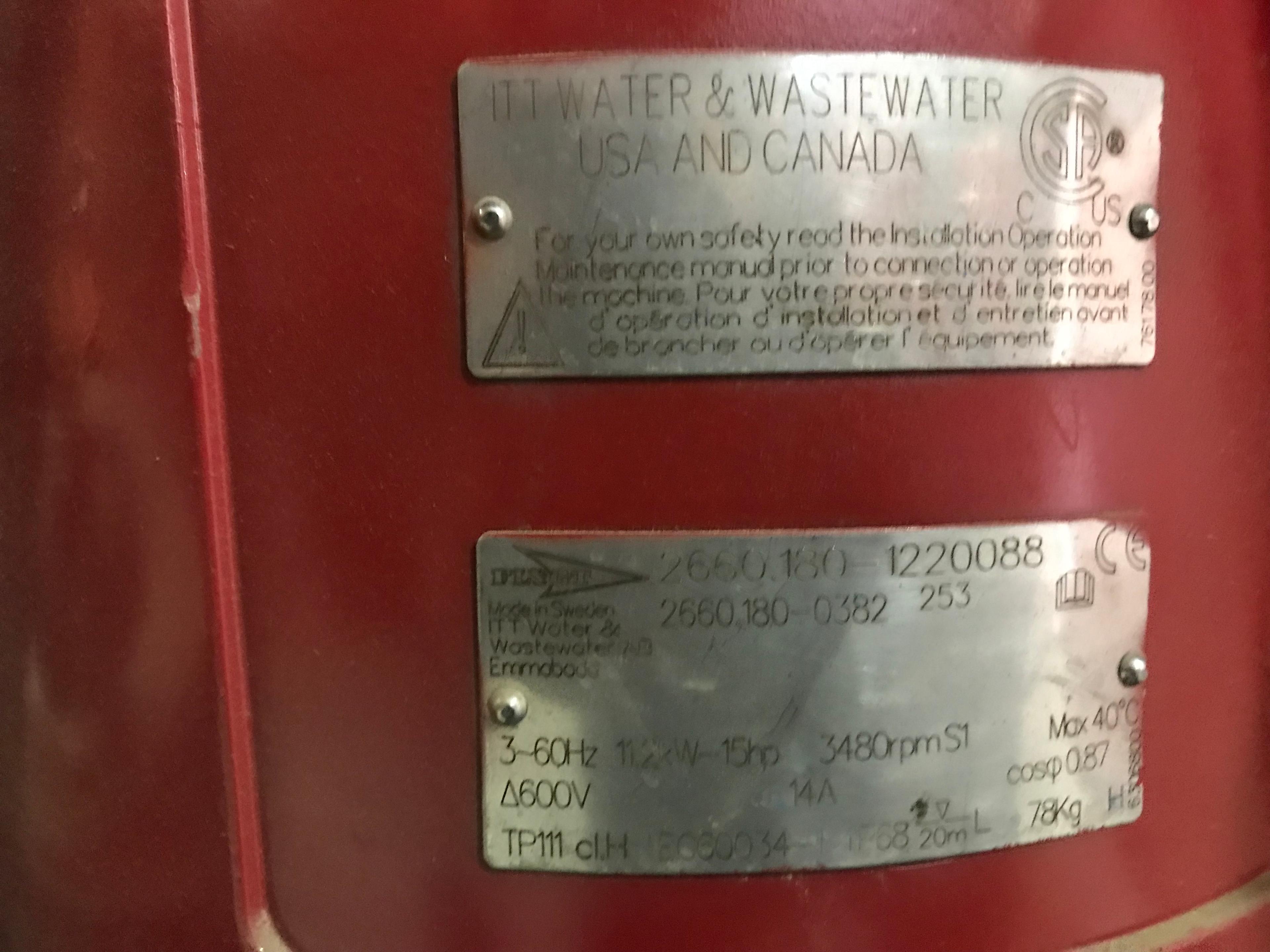 One (1) 15hp Flygt, 95psi, 212' head