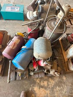 Pallet of Misc Air Bombs, Fire Extinguishers, Grease Guns