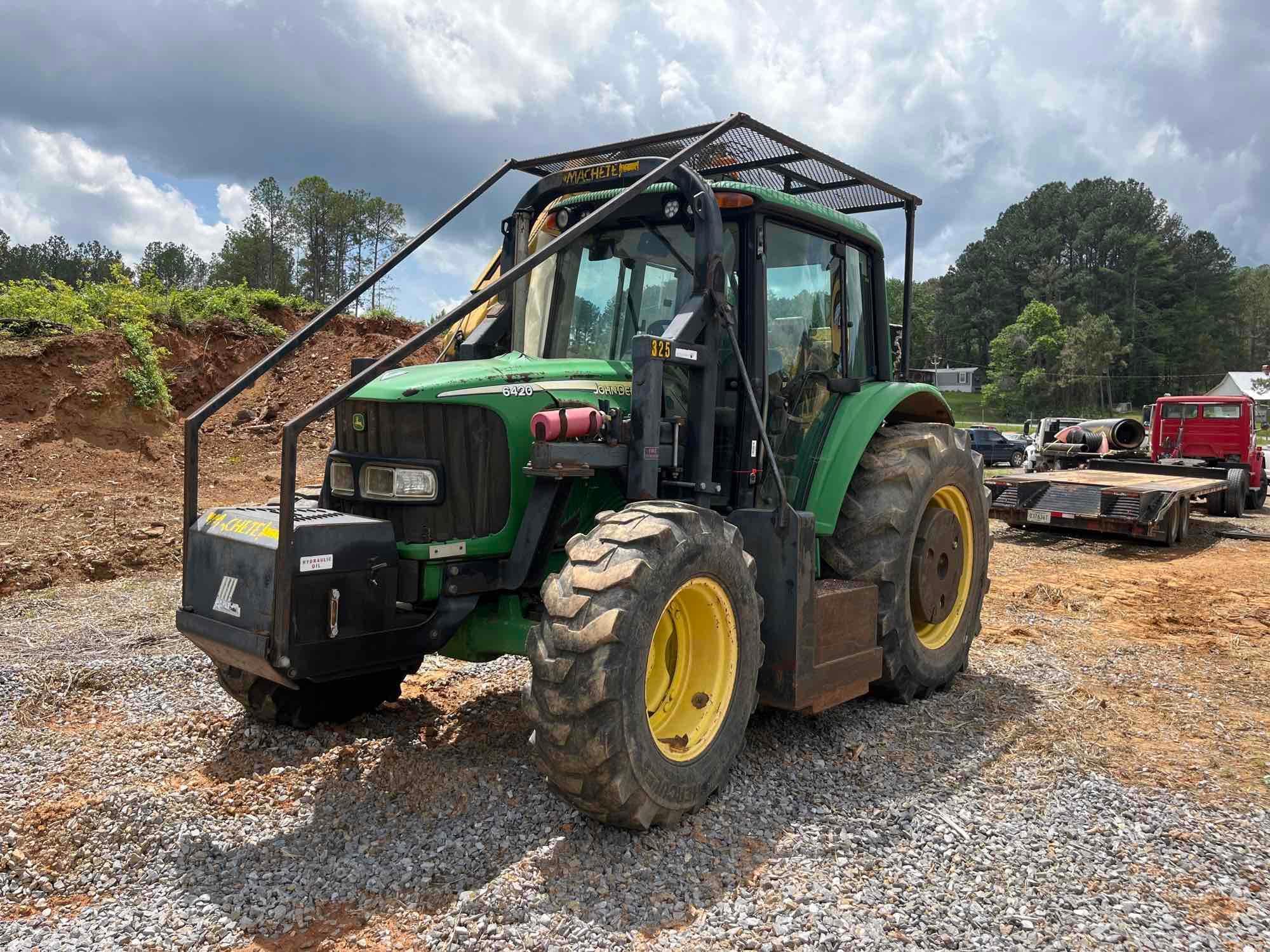 2006 John Deere 6420 4x4 Enclosed Cab Tractor with Side Arm Mower