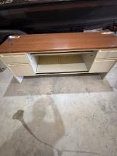 Metal desk with hutch and metal desk with wooden top