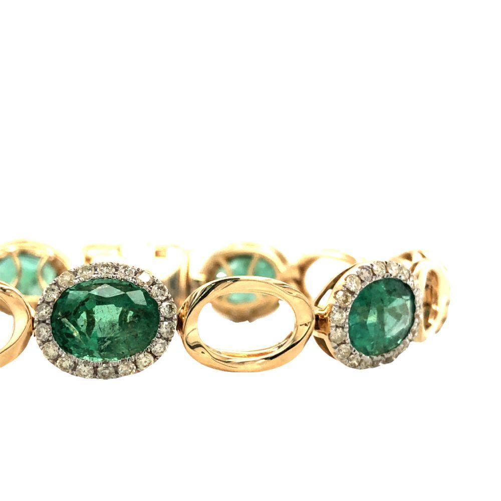 Emerald and Diamond Halo Elliptical Link Bracelet