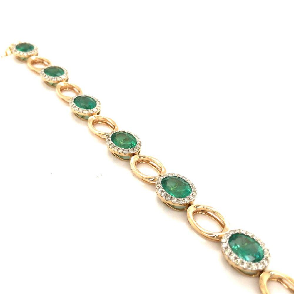 Emerald and Diamond Halo Elliptical Link Bracelet