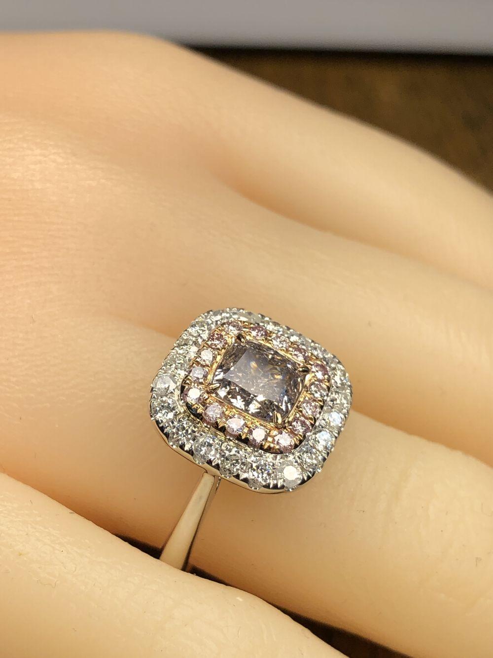 GIA Fancy Pink-Brown Diamond in Tiered Halo Ring