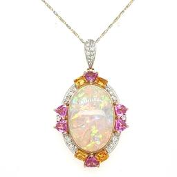 Opal, Yellow & Pink Sapphire, and Diamond Necklace