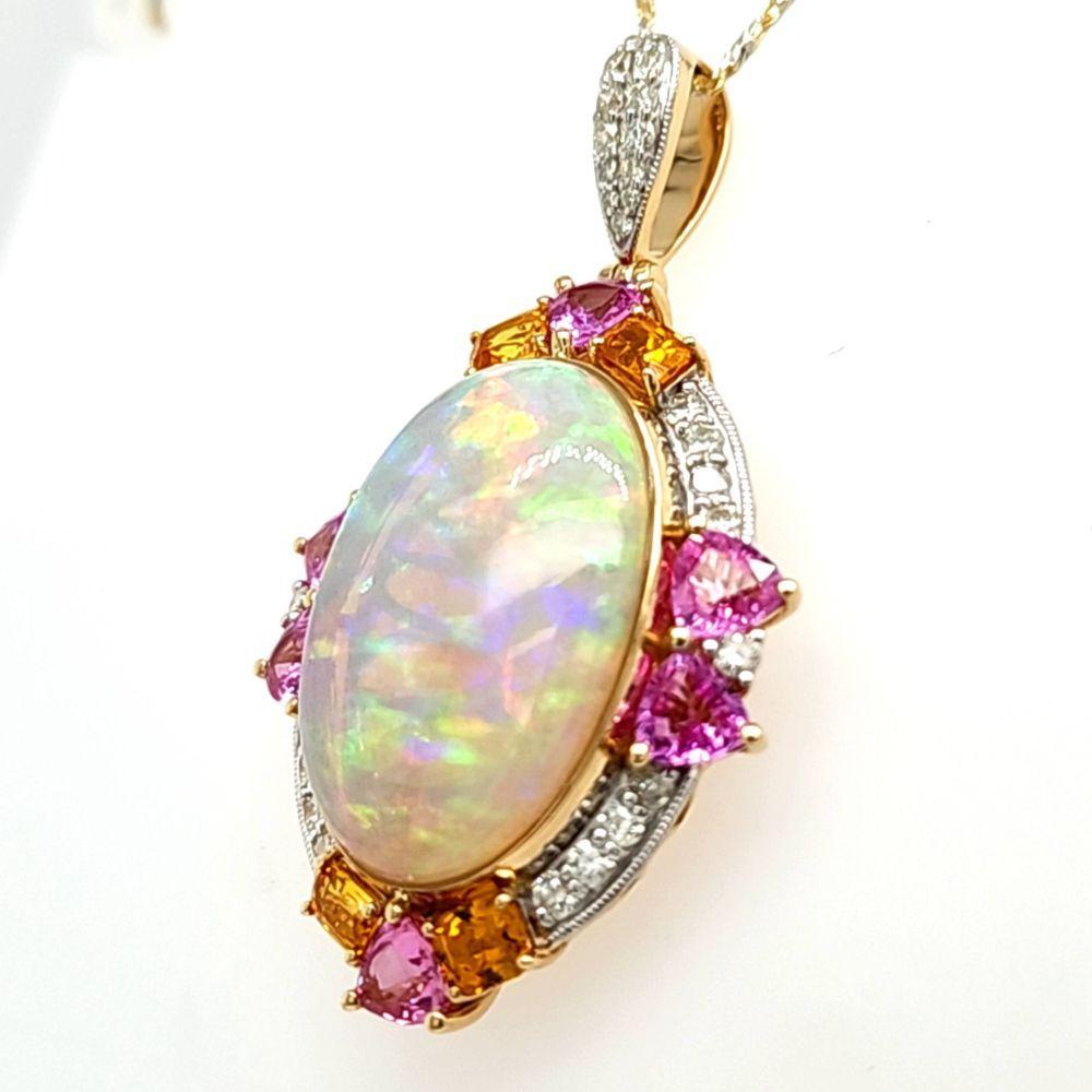 Opal, Yellow & Pink Sapphire, and Diamond Necklace