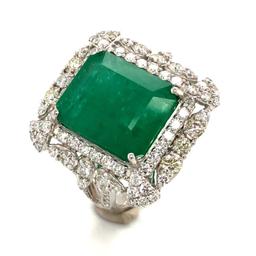 GIA 8.84 CT Emerald & Elegant Diamond Frame Ring