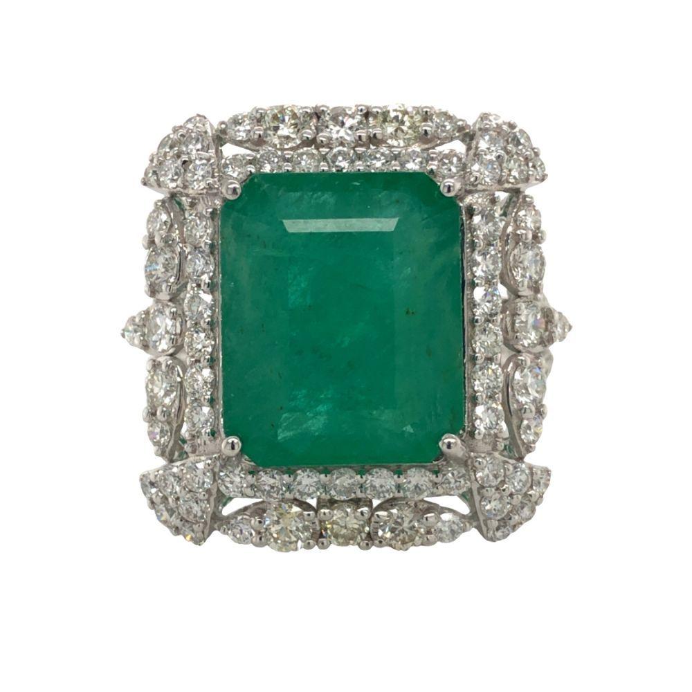 GIA 8.84 CT Emerald & Elegant Diamond Frame Ring