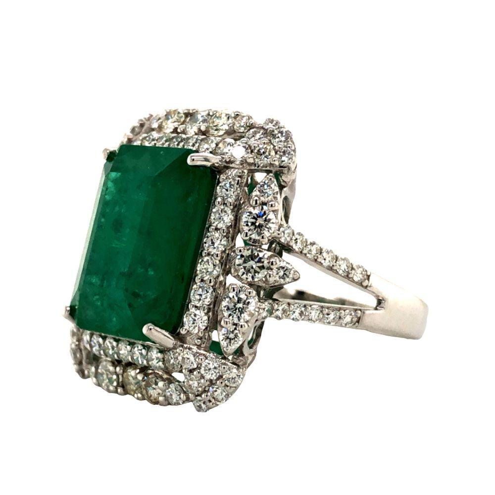 GIA 8.84 CT Emerald & Elegant Diamond Frame Ring