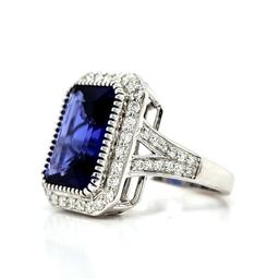 Stunning Crown-Set Tanzanite and Diamond Halo Ring
