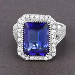 Stunning Crown-Set Tanzanite and Diamond Halo Ring