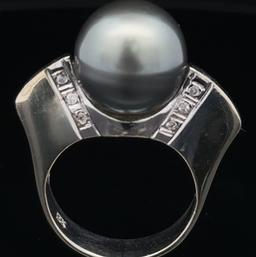 Tahitian Pearl and Diamond Eclipse Ring