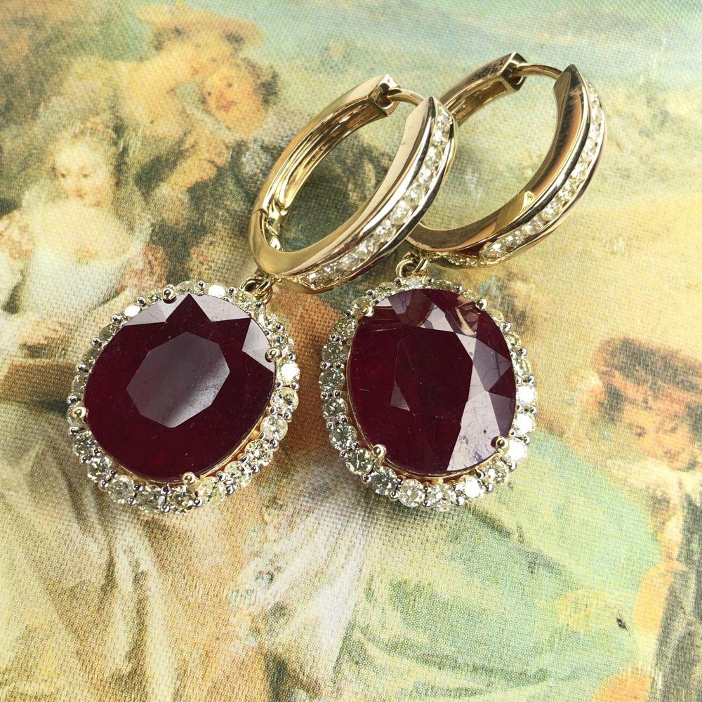 Glamorous Ruby Composite & Diamond Dangle Earrings