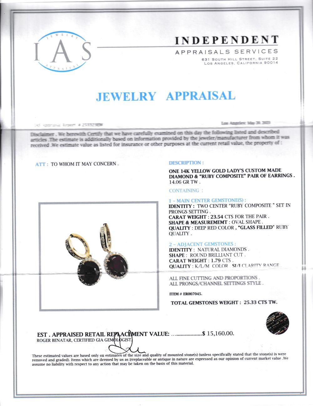 Glamorous Ruby Composite & Diamond Dangle Earrings