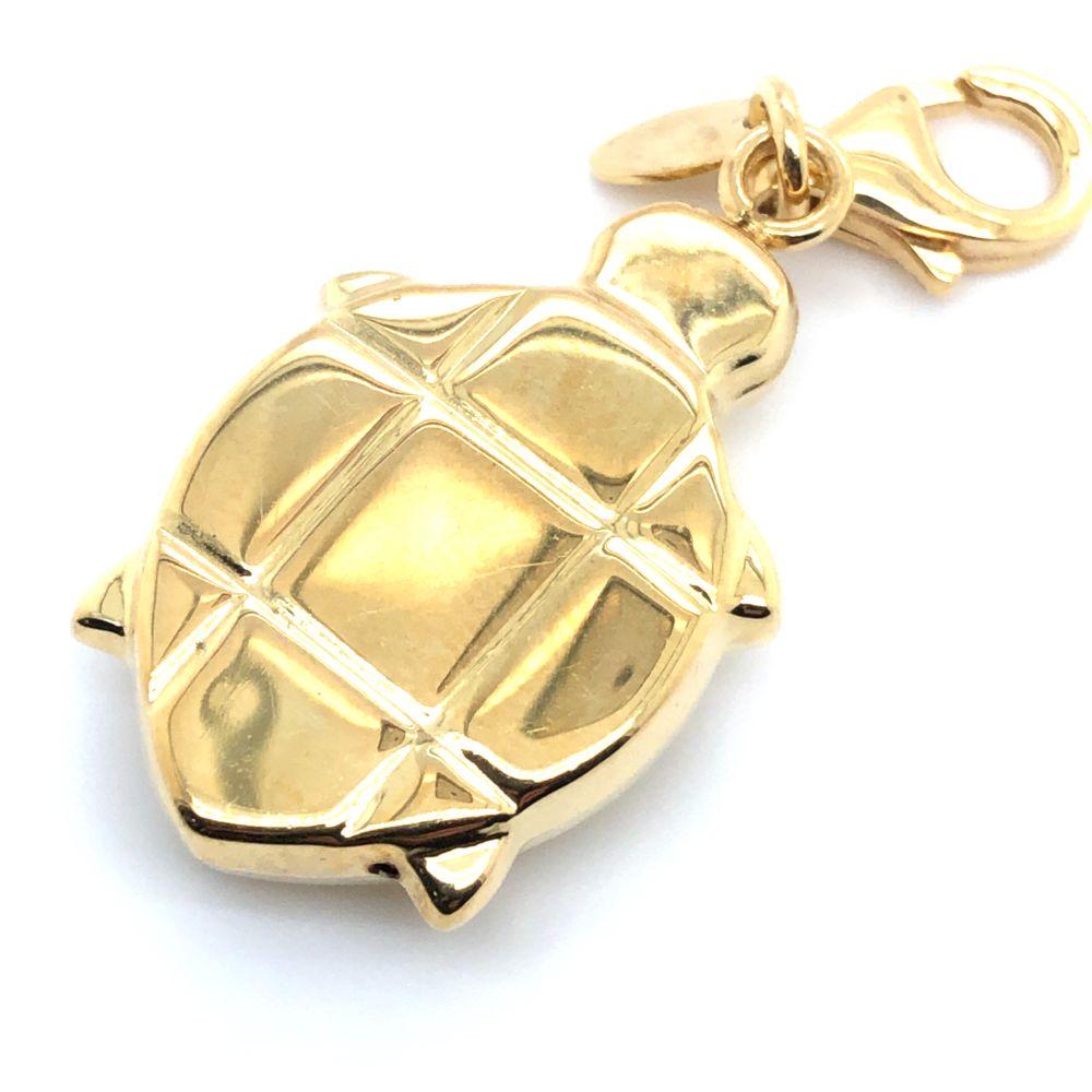 Designer 18k Yellow Gold Italian Puffy Turtle Charm Enhancer Pendant