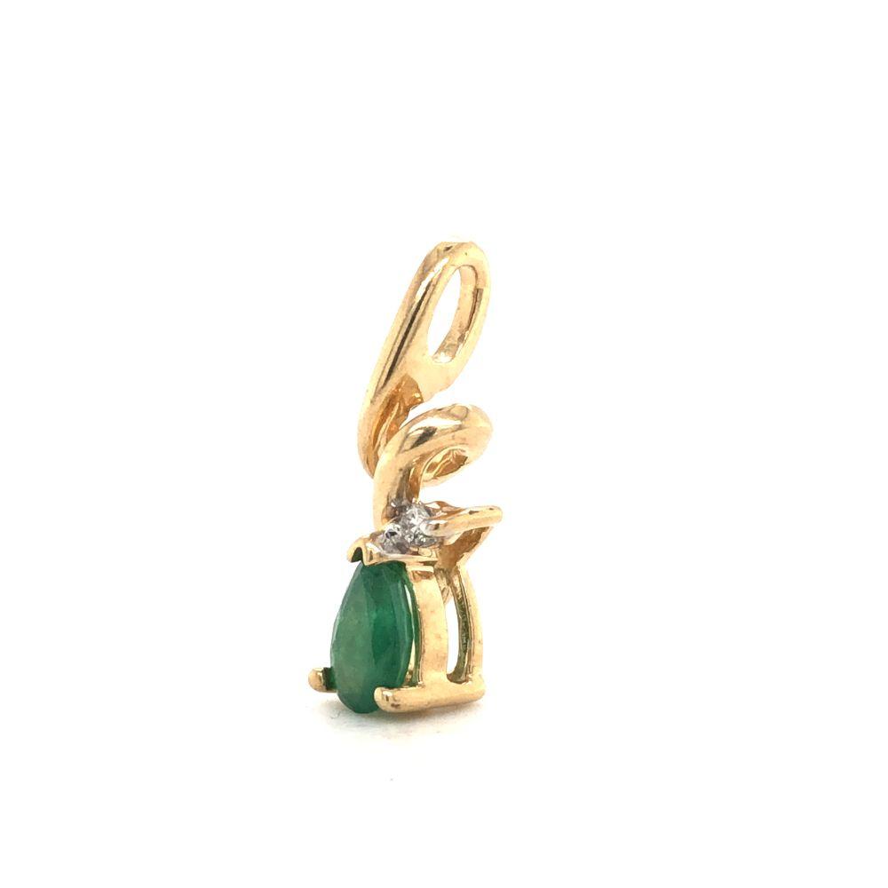 10k Yellow Gold Pear Cut Emerald & Diamond Pendant