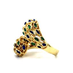 Signed KOL Gold and Enamel Bypass FOO DOG Ring