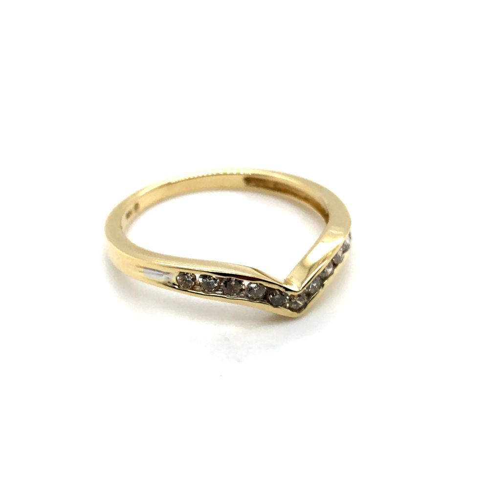 14k Yellow Gold Channel Set Diamond Chevron Ring